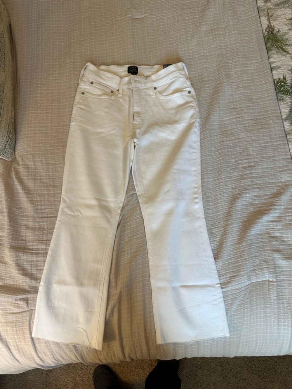 J. Crew White Mid Rise Flare Crop Jeans